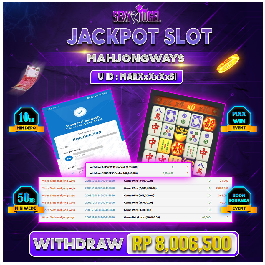 SEXYTOGEL JACKPOT SLOT MAHJONG WAYS Rp.8.006.500.,-LUNAS